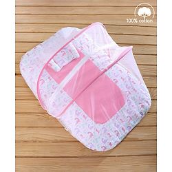 Babyhug 100% Cotton Mosquito Net Bedding Set Dino Princess Print - Pink