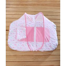 Babyhug 100% Cotton Mosquito Net Bedding Set Dino Princess Print - Pink