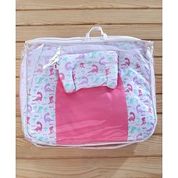 Babyhug 100% Cotton Mosquito Net Bedding Set Dino Princess Print - Pink