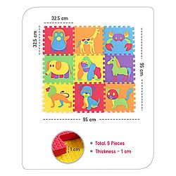 Babyhug Premium Pop Out Interlocking Animal Floor Puzzle Playmat (95cm * 95cm)- 9 Jumbo Pieces| Eva Soft Colorful Kids Floor mat - Thickness 1 cm| BIS Certified| 6 months+| Colors may vary