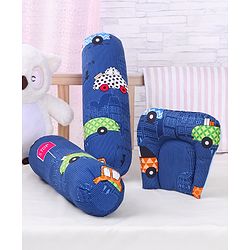 Babyhug Pillow And Bolster Set Cars Print - Blue| Prevents Flat Head Syndrome| Neck and Shoulder Support | 100% Cotton| Breathable Fabric| Girls and Boys| Protection from Crib Railing| New Born Gifting Option | Travel Friendly| Soft and Comfortable
