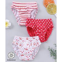 Babyhug 100%Cotton Antibacterial Panties Pack of 3 - Red White