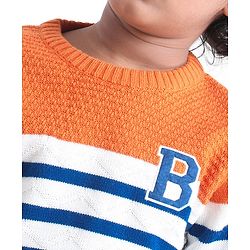 Babyhug Full Sleeves Pull Over Sweater Striped - Orange & Blue