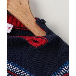 Babyhug Full Sleeves Jacquard Pull Over Sweater Intarsia Bus Pattern - Blue