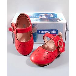 Cute Walk by Babyhug Party Wear Belly Shoes Bow Applique - Red