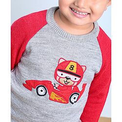 Babyhug Full Sleeves Pullover Sweater - Red Grey