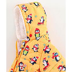 Babyhug Full Sleeves Hooded Jacket Penguin Print - Yellow