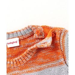Babyhug Full Sleeves Striped Sweater Tiger Patch - Orange