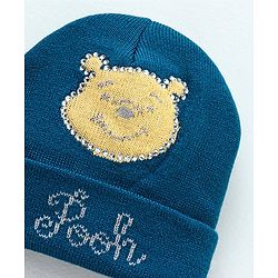 Babyhug Woollen Cap and Gloves Set With Pooh Print - Navy Blue