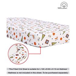 Babyhug Premium 100% Cotton Fitted Crib Sheet Sports Print Regular - White
