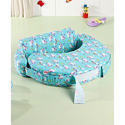 Babyhug Cotton Feeding Pillow With Belt Unicorn Print - Blue
