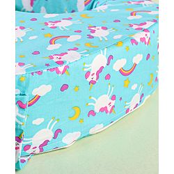 Babyhug Cotton Feeding Pillow With Belt Unicorn Print - Blue