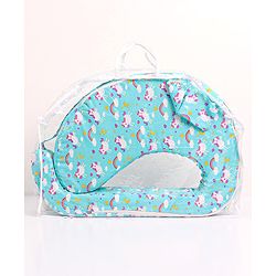 Babyhug Cotton Feeding Pillow With Belt Unicorn Print - Blue