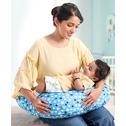 Babyhug 100% Cotton Feeding Pillow with Nursing Cape Polka Dots - Blue