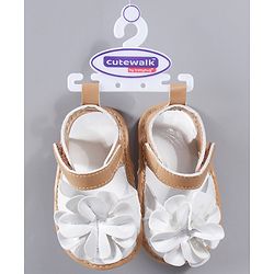Cute Walk by Babyhug Booties Floral Applique - White Light Brown