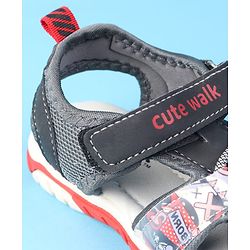 Cute Walk by Babyhug Velcro Closure Printed Sandals - Red & Black