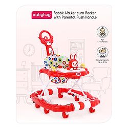 Babyhug Rabit Walker cum Rocker With Parental Push Handle - Red (Seat Print & Color May Vary)