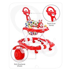 Babyhug Rabit Walker cum Rocker With Parental Push Handle - Red (Seat Print & Color May Vary)