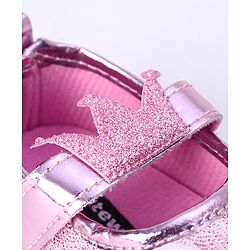Cute Walk by Babyhug Party Wear Booties Crown Patch - Pink