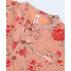 Babyhug Full Sleeves Kurta Pyjama Set with Modi Jacket Solid - Coral Red