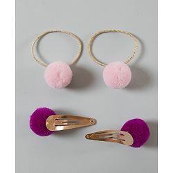 Babyhug Snap Clips with PomPom Set of 4 Pieces - Light Pink Purple