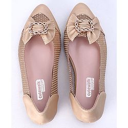 Cute Walk by Babyhug Party Wear Belly Shoes Bow Applique - Golden