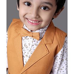 Babyhug Full Sleeves 3 Piece Party Suit with Bow - Yellow