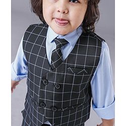 Babyhug Full Sleeves 3 Piece Party Suit Checked - Navy