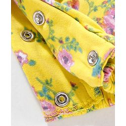Babyhug Dungaree Style Romper with Full Sleeves Tee Floral Print - Yellow Pink