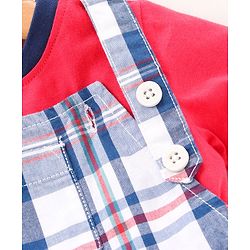 Babyhug Half Sleeves Tee and Dungaree Set Checks - Red