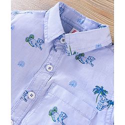 Babyhug Half Sleeves Shirt & Tee With Denim Shorts Cheetah Print - Sky & Dark Blue White