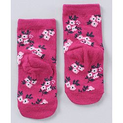 Cute Walk by Babyhug Cotton Blend Ankle Length Anti Bacterial Socks Multi Print Pack of 5 - Pink Grey White