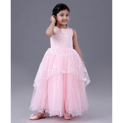 Babyhug Sleeveless Party Frock With Sequins - Peach