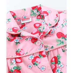 Babyhug Full Sleeves Woven Shirt & Pajama Set Strawberry Print - Pink