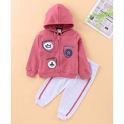 Babyhug Hooded Sweatshirt & Lounge Pant - Pink