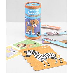 Babyhug Pet and Wild Animals 18 Double Side Stick Wooden Puzzle Set| Montessori Pre-School Educational and Learning Toy For 3-6 Years Kids| 6 Different Design Fun & Interesting Way To Learn Things Stick Puzzle| BIS Certified