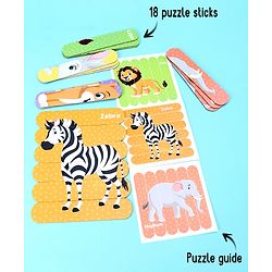 Babyhug Pet and Wild Animals 18 Double Side Stick Wooden Puzzle Set| Montessori Pre-School Educational and Learning Toy For 3-6 Years Kids| 6 Different Design Fun & Interesting Way To Learn Things Stick Puzzle| BIS Certified