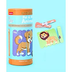 Babyhug Pet and Wild Animals 18 Double Side Stick Wooden Puzzle Set| Montessori Pre-School Educational and Learning Toy For 3-6 Years Kids| 6 Different Design Fun & Interesting Way To Learn Things Stick Puzzle| BIS Certified
