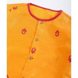 Babyhug Full Sleeves Kurta & Dhoti Set Floral Embroidery - Yellow & Red