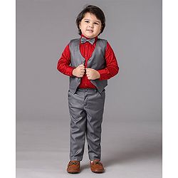 Babyhug Full Sleeves Party Suit Solid Color - Grey