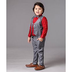 Babyhug Full Sleeves Party Suit Solid Color - Grey