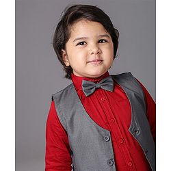 Babyhug Full Sleeves Party Suit Solid Color - Grey