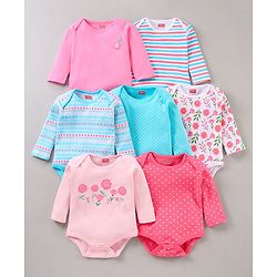Babyhug Full Sleeves 100% Cotton Onesies Pack of 7 - Multicolor