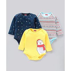 Babyhug 100% Cotton Full Sleeves Multi Print Onesies Pack of 3 - Multicolor