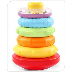 Babyhug Premium 5 Stacking Rings| 4 Textured and 1 Transparent Ring with Beads Sound| Junior Plastic Stack Up Educational Toy| Bath Toy Ring| BIS Certified| Non-Toxic| 6 Months+