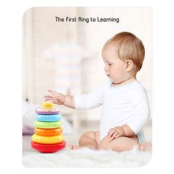 Babyhug Premium 5 Stacking Rings| 4 Textured and 1 Transparent Ring with Beads Sound| Junior Plastic Stack Up Educational Toy| Bath Toy Ring| BIS Certified| Non-Toxic| 6 Months+