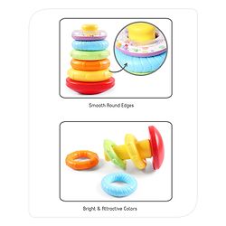 Babyhug Premium 5 Stacking Rings| 4 Textured and 1 Transparent Ring with Beads Sound| Junior Plastic Stack Up Educational Toy| Bath Toy Ring| BIS Certified| Non-Toxic| 6 Months+