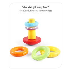 Babyhug Premium 5 Stacking Rings| 4 Textured and 1 Transparent Ring with Beads Sound| Junior Plastic Stack Up Educational Toy| Bath Toy Ring| BIS Certified| Non-Toxic| 6 Months+