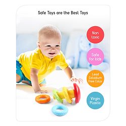 Babyhug Premium 5 Stacking Rings| 4 Textured and 1 Transparent Ring with Beads Sound| Junior Plastic Stack Up Educational Toy| Bath Toy Ring| BIS Certified| Non-Toxic| 6 Months+