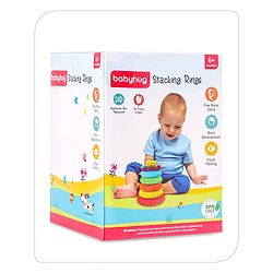Babyhug Premium 5 Stacking Rings| 4 Textured and 1 Transparent Ring with Beads Sound| Junior Plastic Stack Up Educational Toy| Bath Toy Ring| BIS Certified| Non-Toxic| 6 Months+